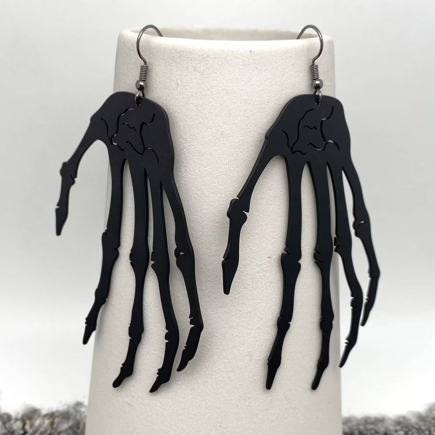 Earrings - Gothic Black Skeleton Hand Dangle