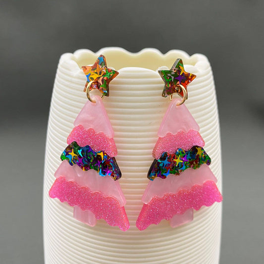 Earrings - Holiday - Acrylic Christmas Tree Star