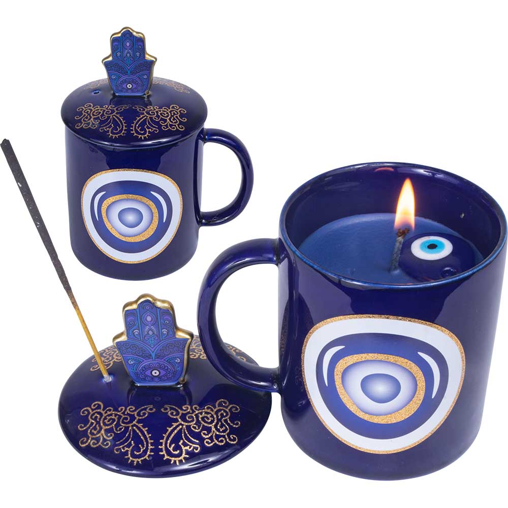 3 in 1 Ceramic Mug Candle & Incense - Fatima Hand Design