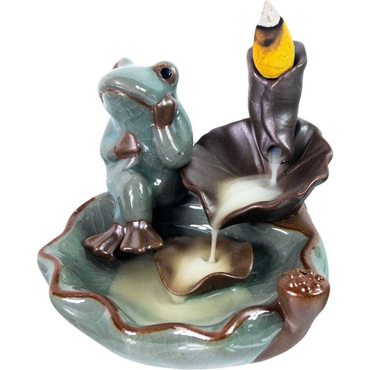 Ceramic Backflow Incense Burner - Frog Sitting on Lotus Leaf