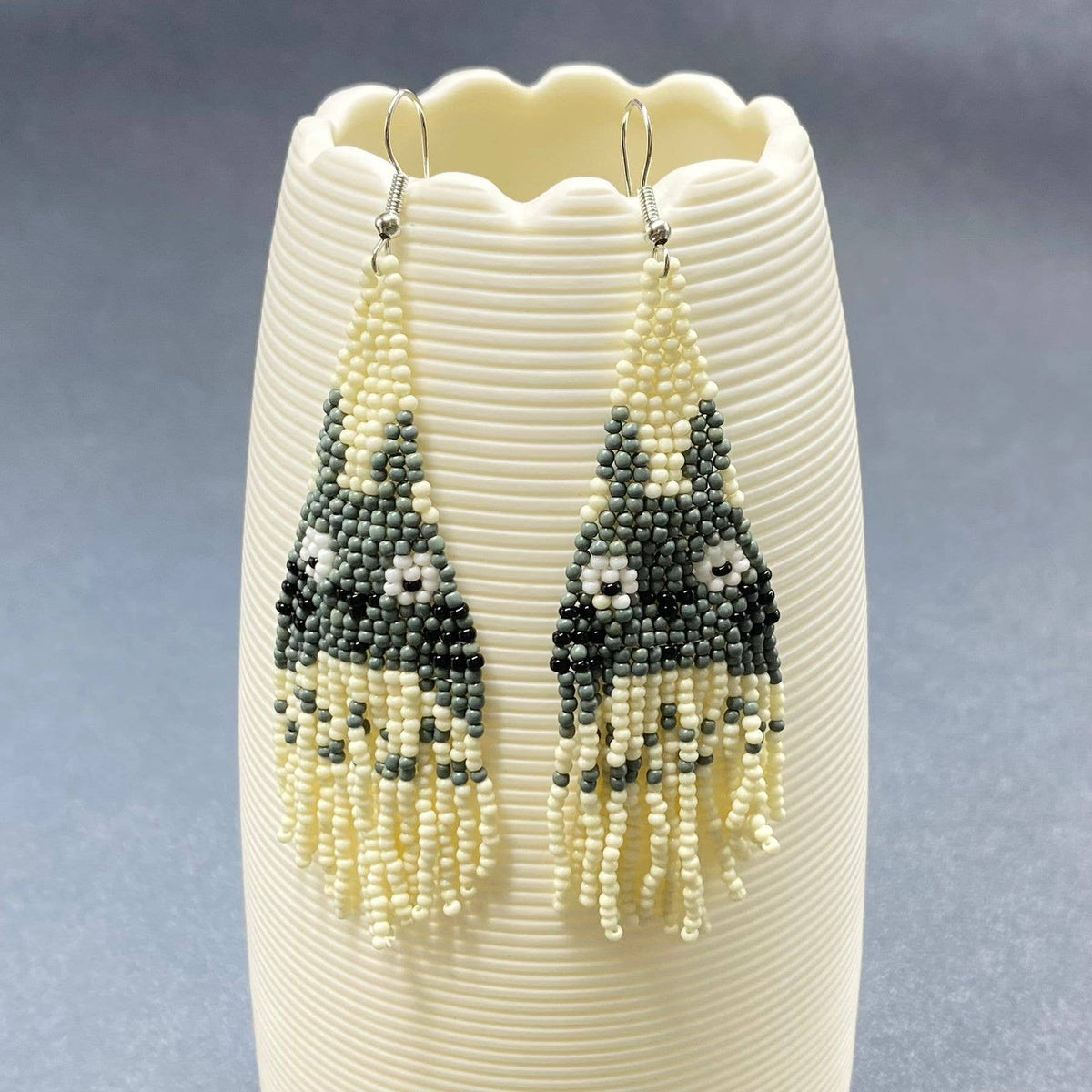 Totoro Cat Pattern Hand-woven Seed Beads Fringe Earrings - SB