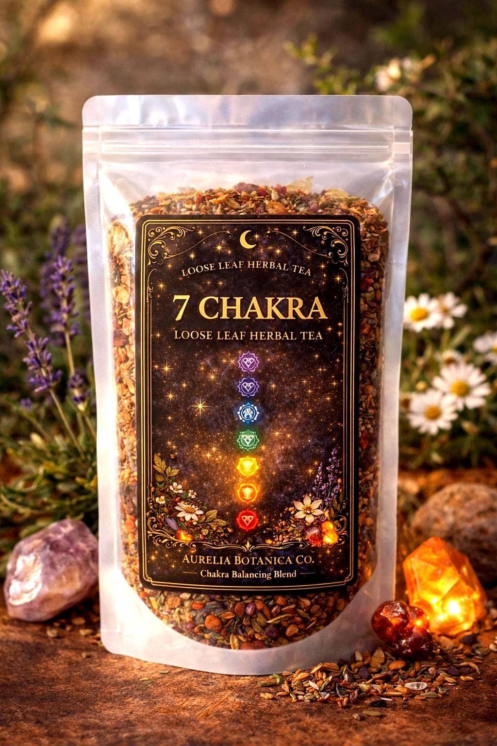 Chakra Balancing Loose Leaf Herbal Tea for Ritual & Meditation | Spiritual Tea Blend for Mindfulness, Energy Cleansing Intentional Living: Sample Pouch