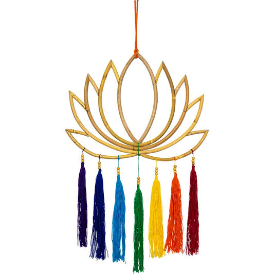 Bamboo Wall Hanging Lotus w/ Chakra Tassels