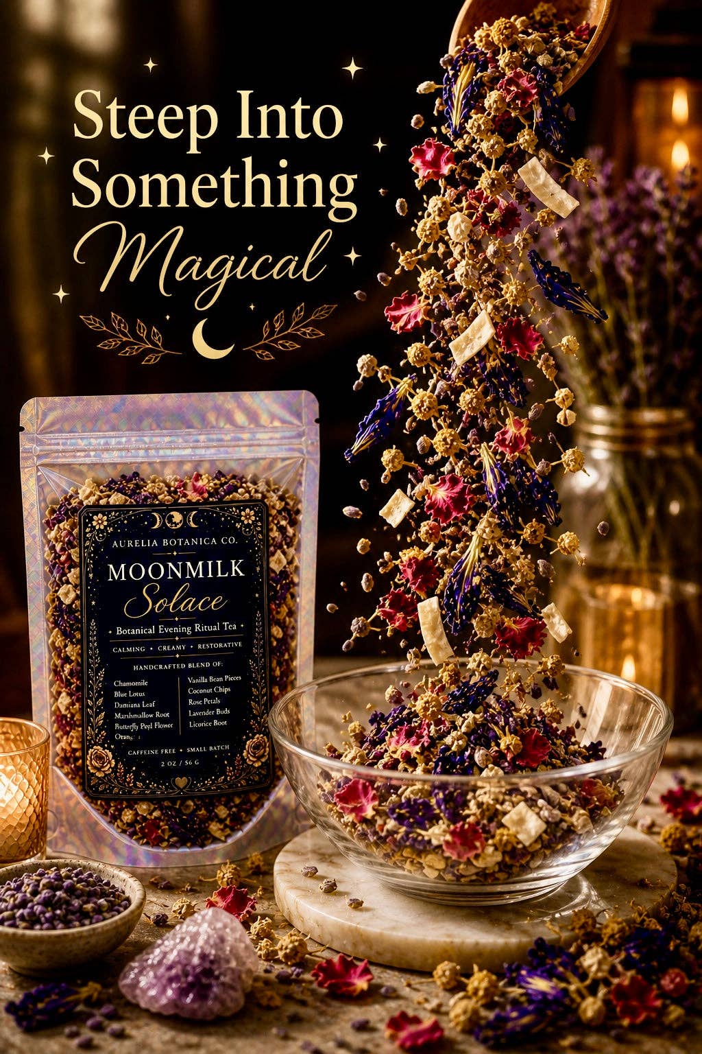 Moonmilk Solace Ritual Tea | Blue Lotus & Damiana | Nighttime Euphoria: Apothecary Jar