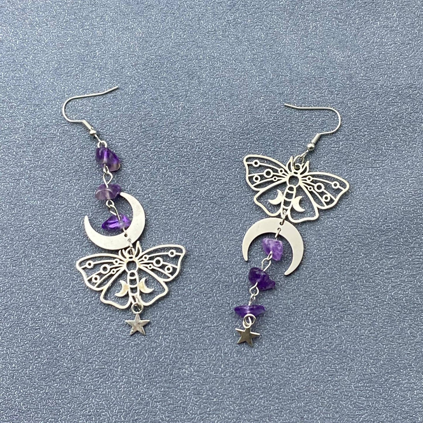 Earrings - Asymmetric Moon Moth Dangle