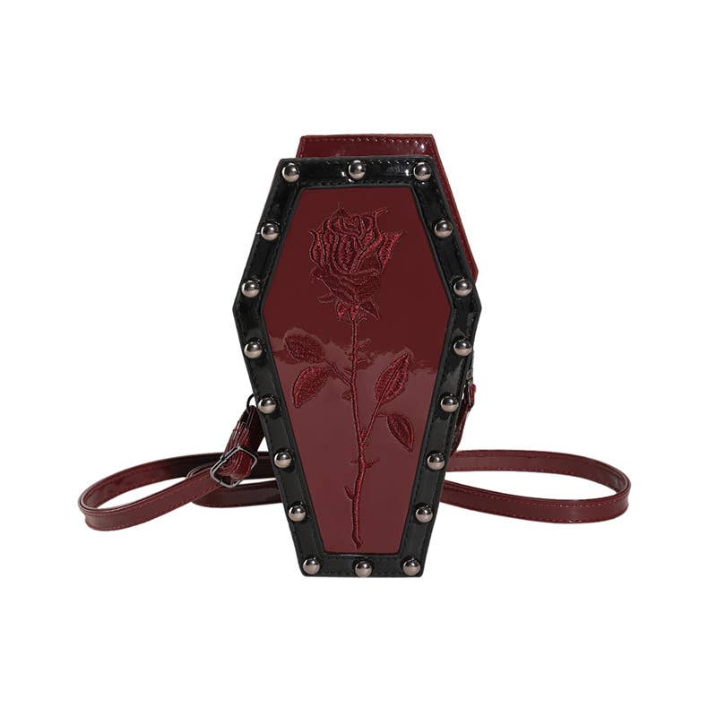 Spider Web Pattern Studded Coffin Crossbody Bag: Brown