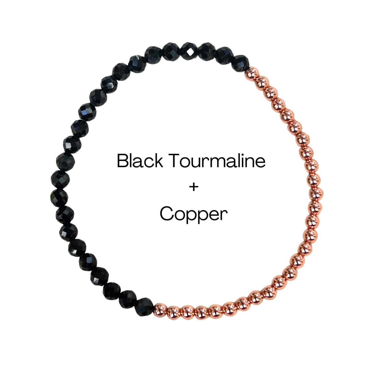 Dainty Faceted Black Tourmaline beads + Copper Bracelet