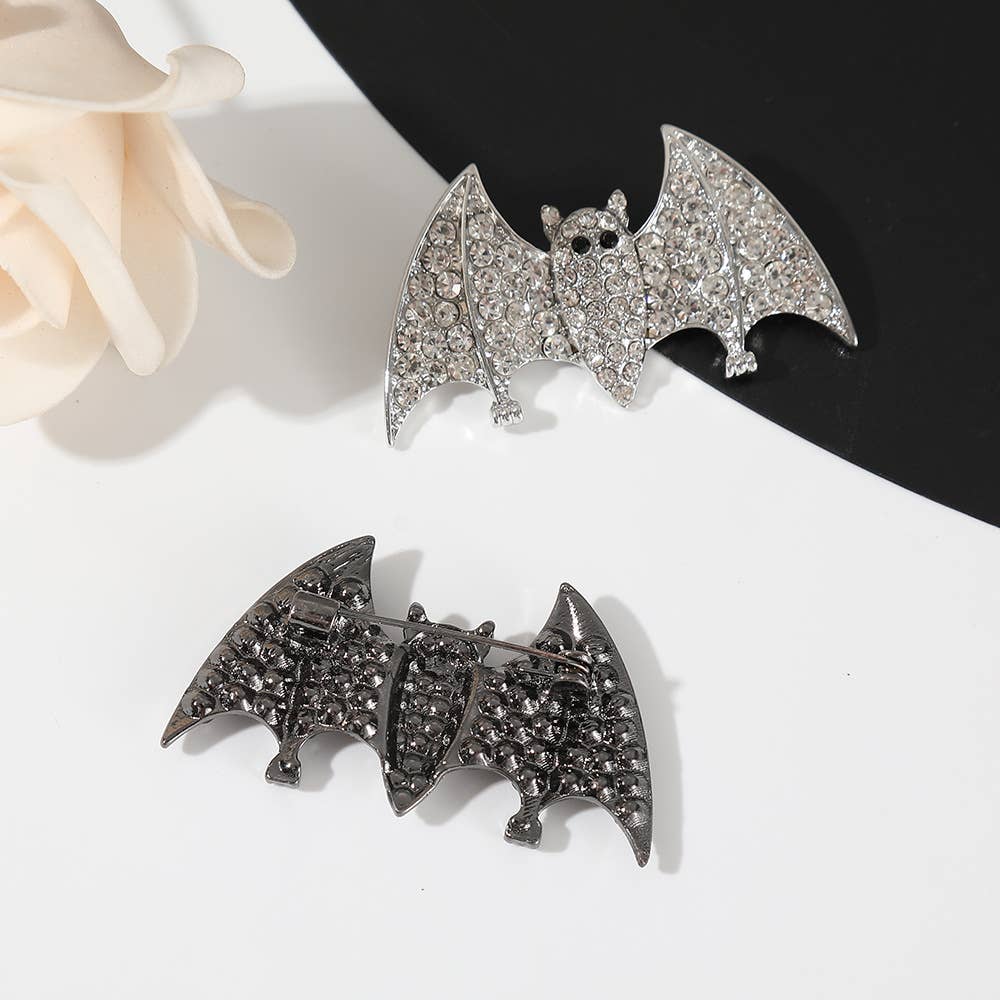 Sparkling Rhinestone Bat Brooches，Gothic & Elegant Pins: Black