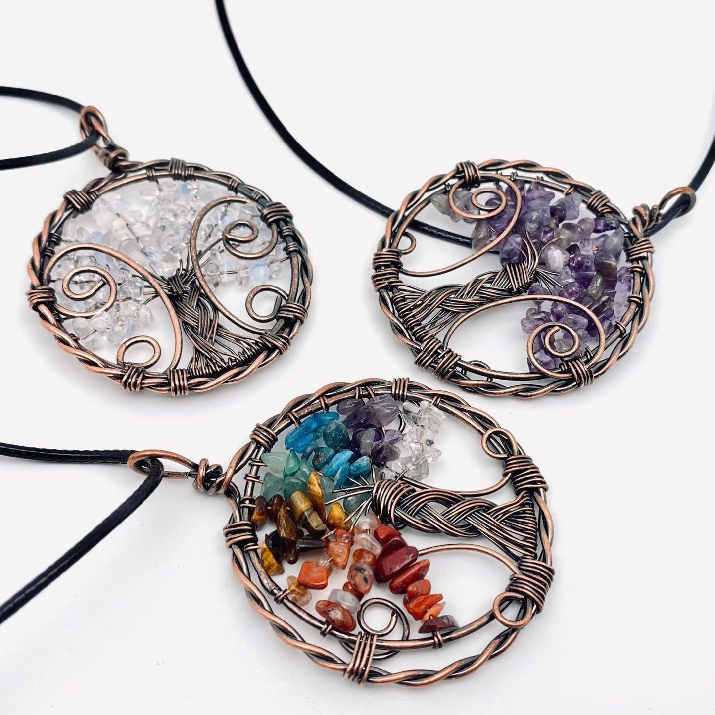 Wire-Wrapped Tree of Life Necklace - Green Aventurine