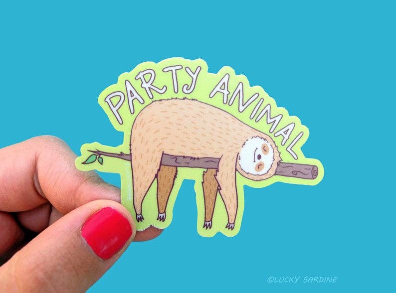 LS - Sloth Party Animal, Funny Tree Hugger, Slow Vinyl Sticker