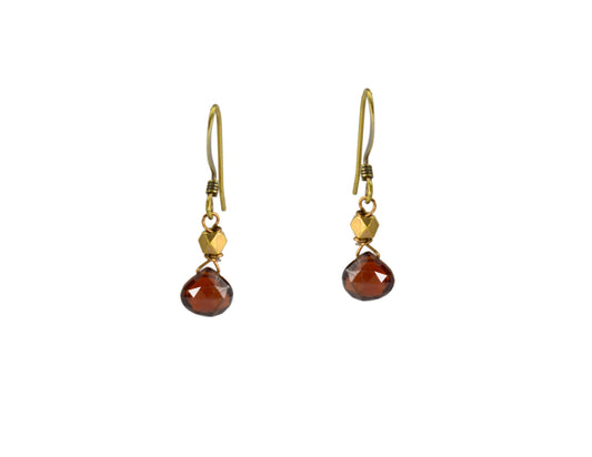 Red Garnet with Brass Bead Earrings Classic Cute
