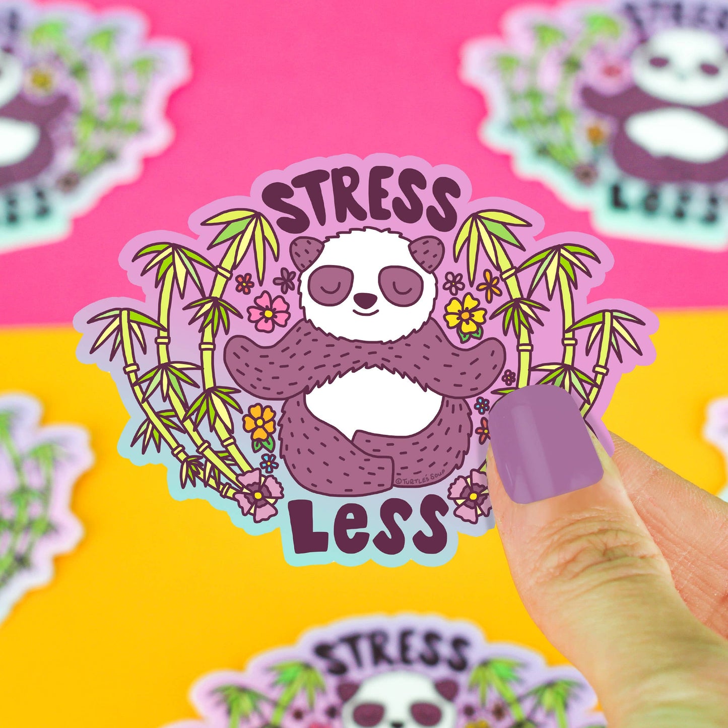 Sticker - TS - Stress Less Panda Stress Free Yoga Meditation Vinyl