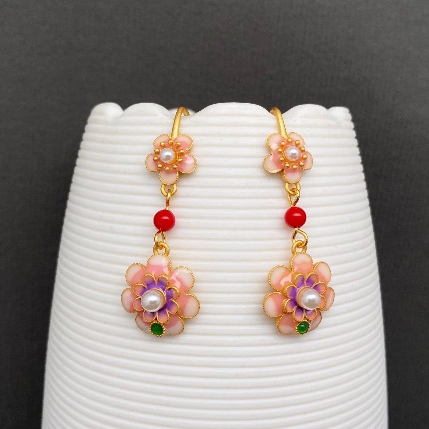 Earrings - Enamel Butterfly & Flower