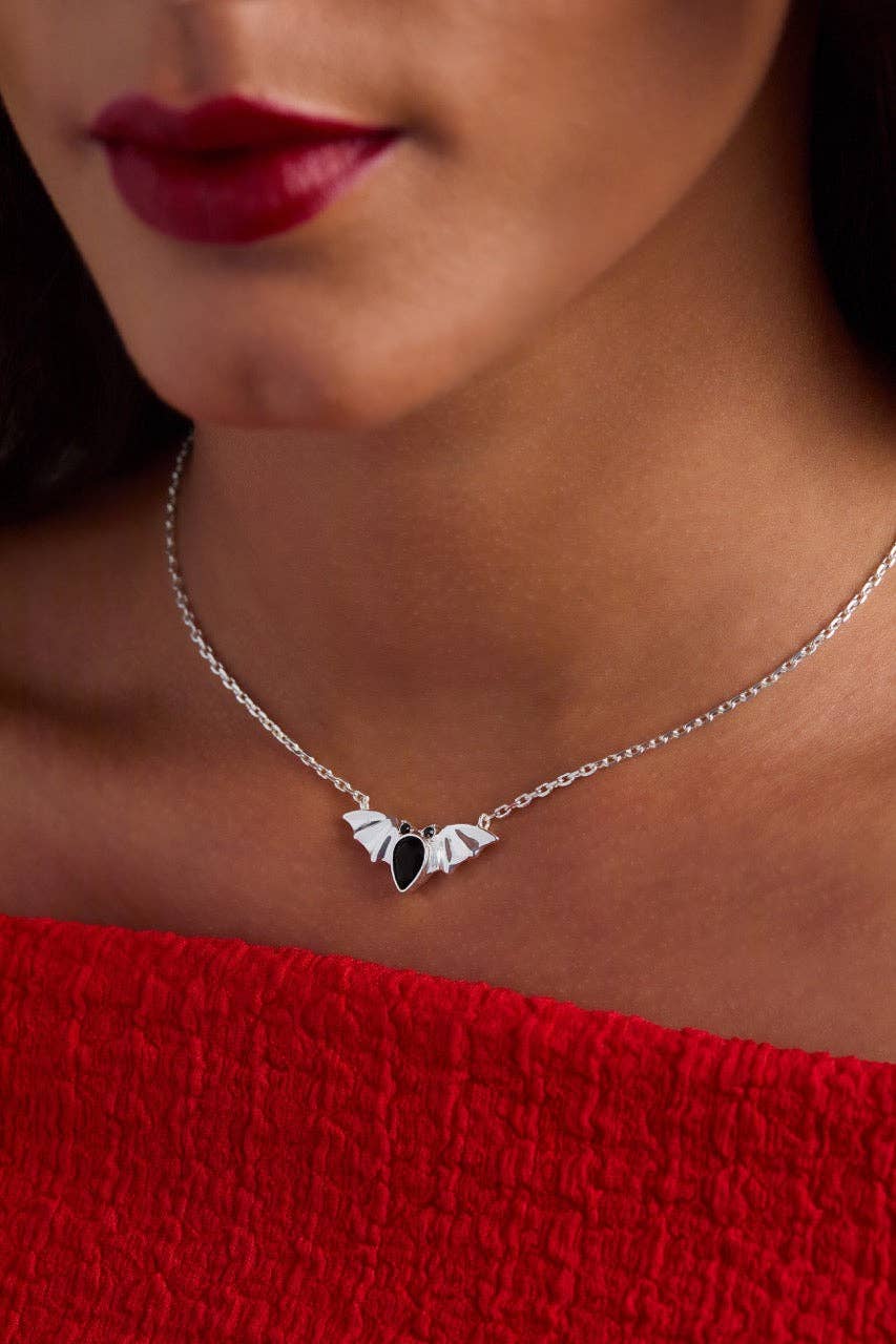 Necklace - Crystal Bat Pendant: Gold