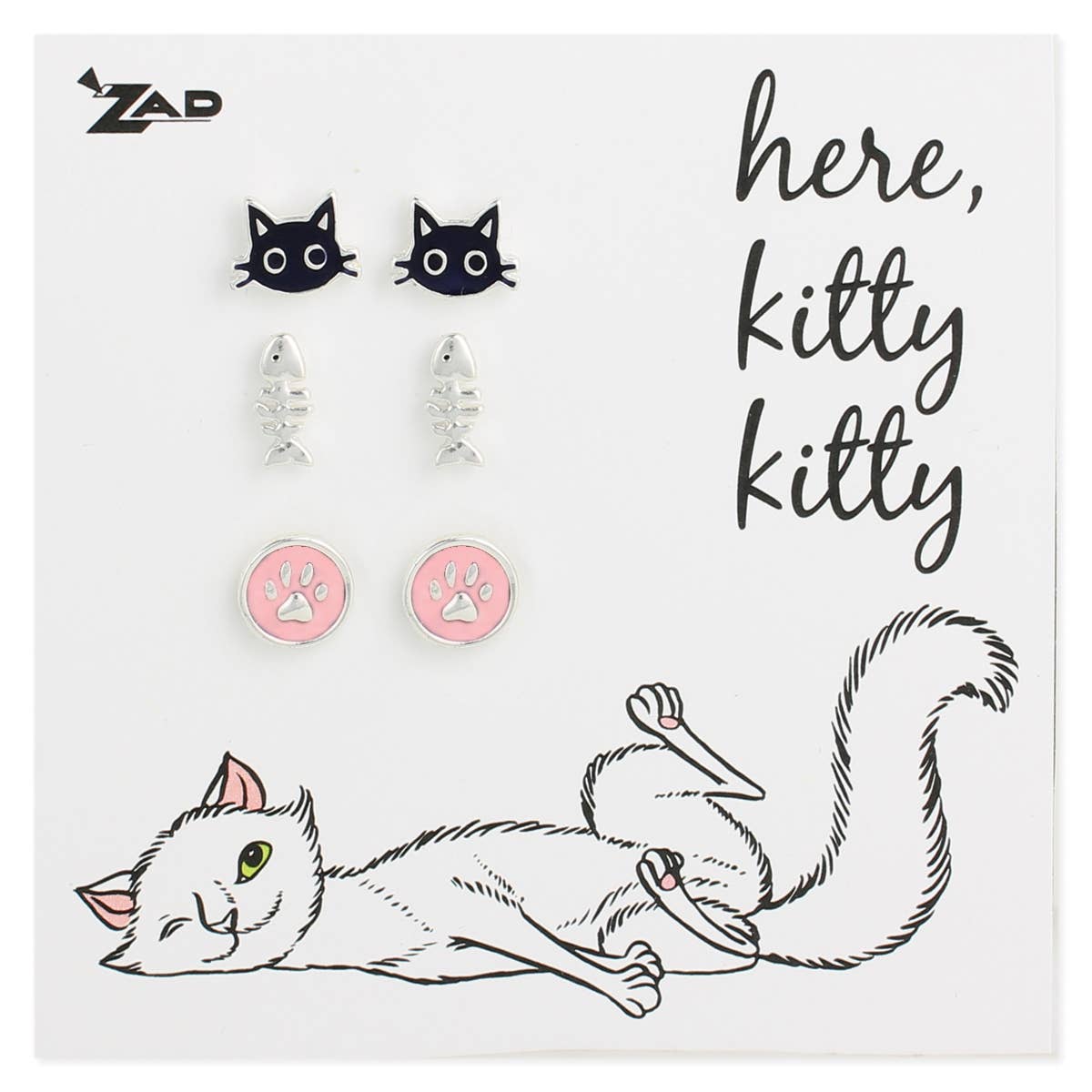 Cat Theme Post Earrings - Set of 3