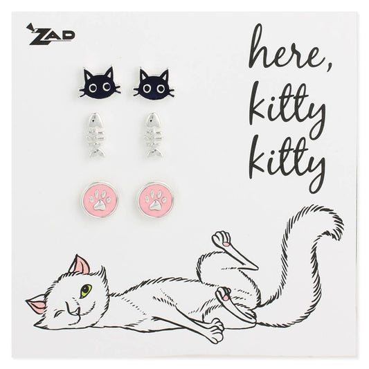 Cat Theme Post Earrings - Set of 3