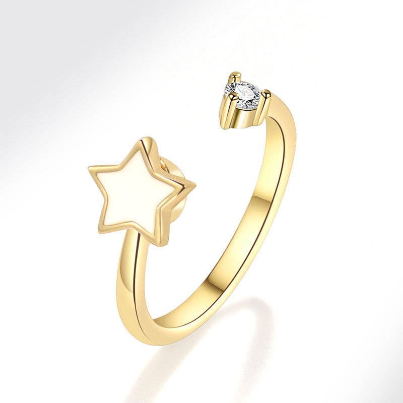 White Star Anxiety Fidget Spinner Ring in Solid Copper: Gold