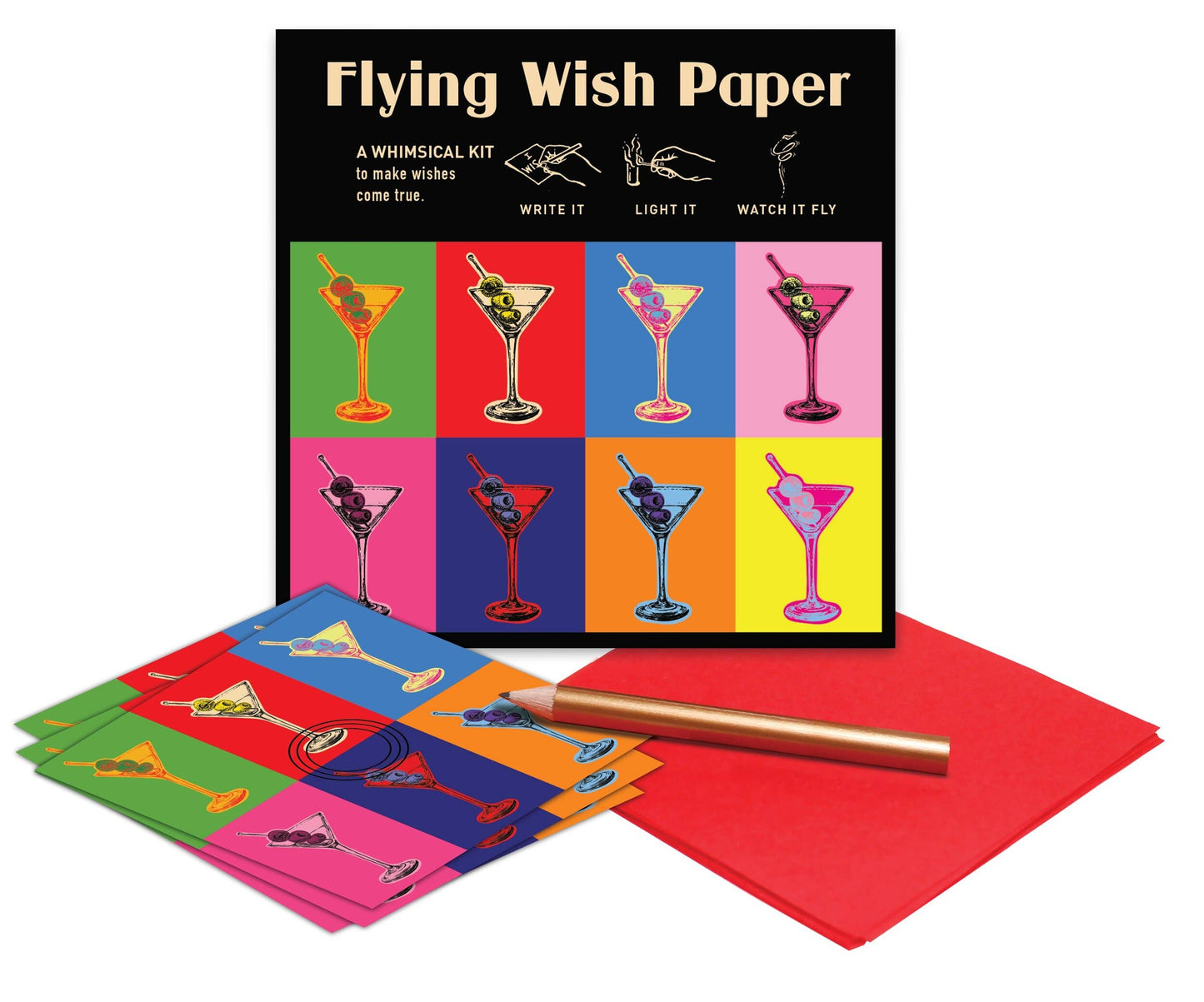 Flying Wish Paper - Martinis / Mini Wish-Making Kit / 15 WISH PAPER™