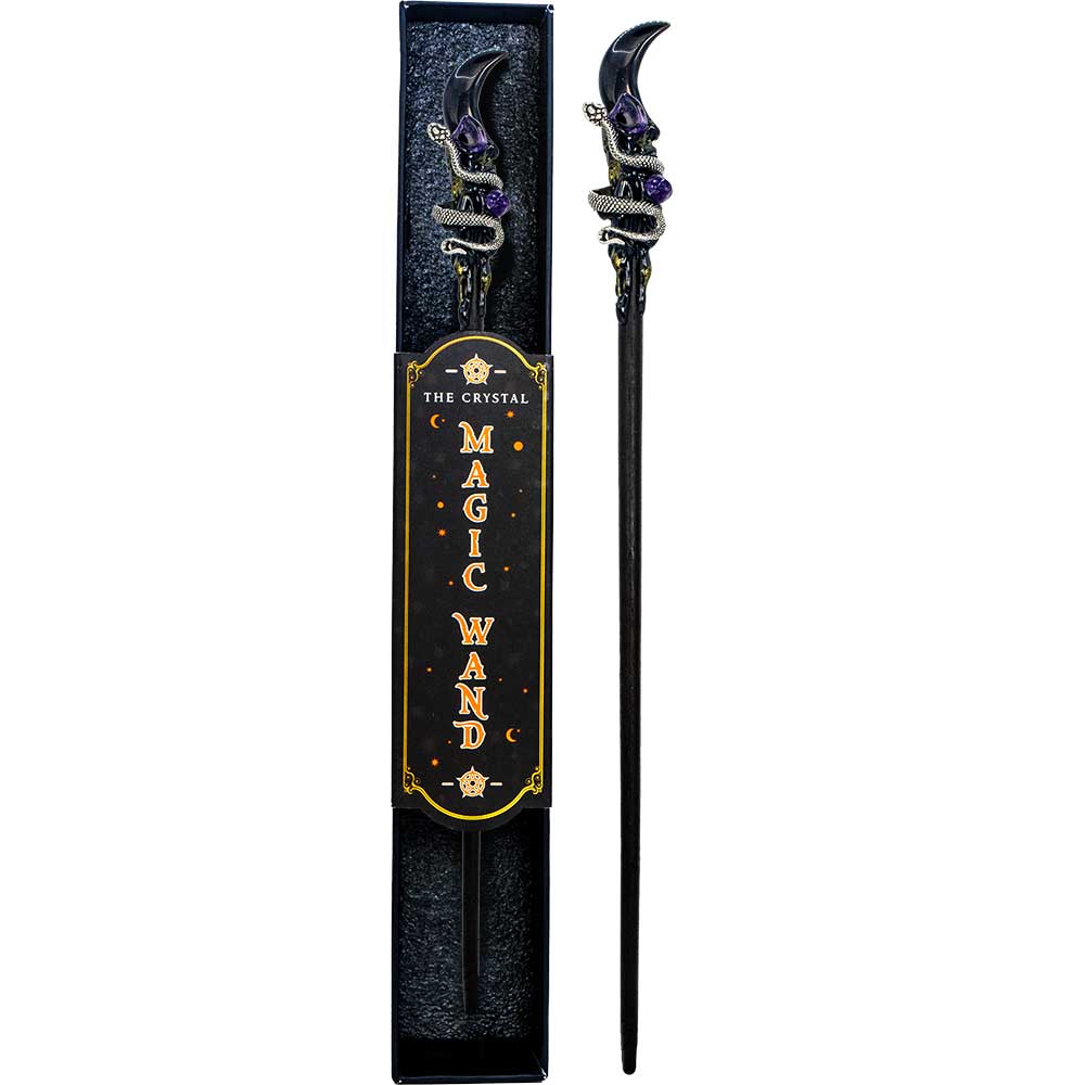 Magic Wand w/ Gift Box - Black Obsidian Moon & Snake (Each): Black obsidian