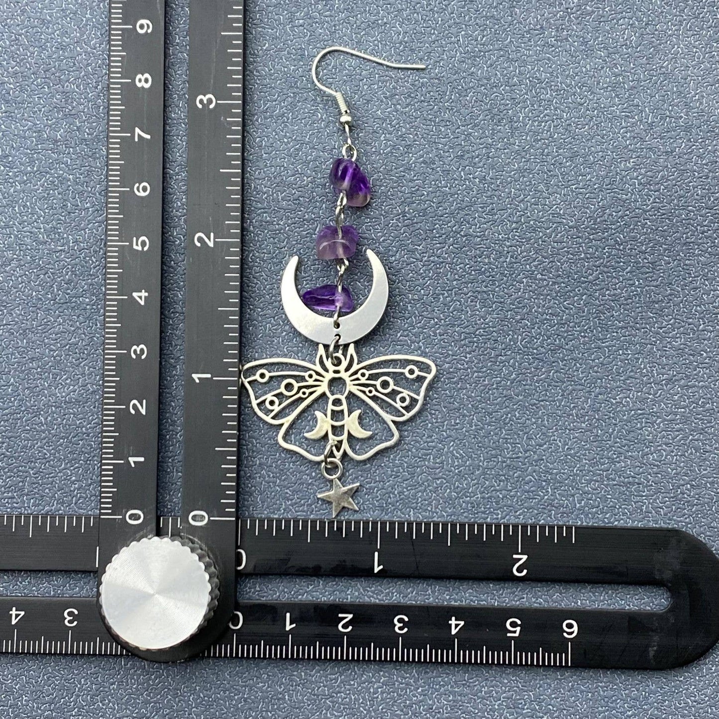 Earrings - Asymmetric Moon Moth Dangle