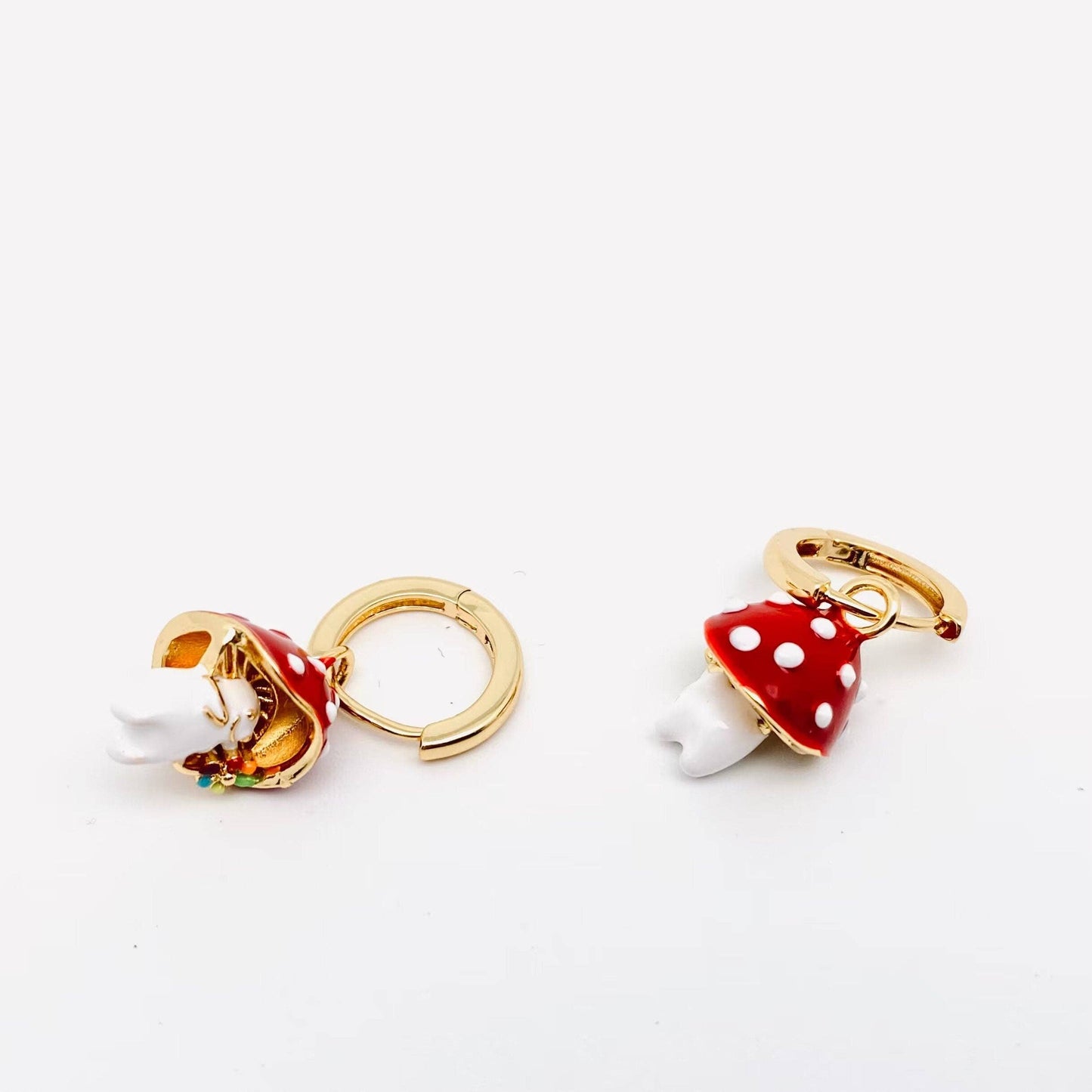 Earrings - 3D Enamel Cute Mushroom Huggie Hoop