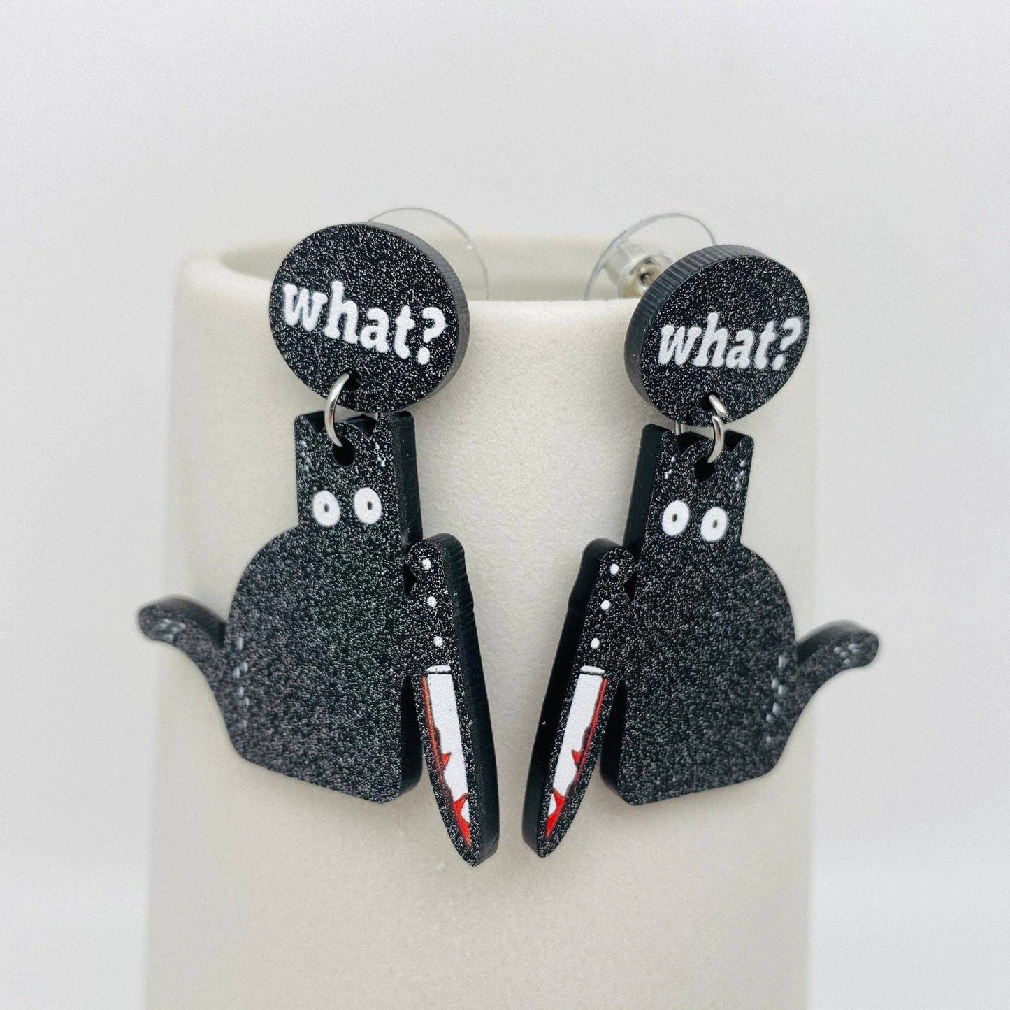 Earrings - Black Cat "What?" Acrylic Post