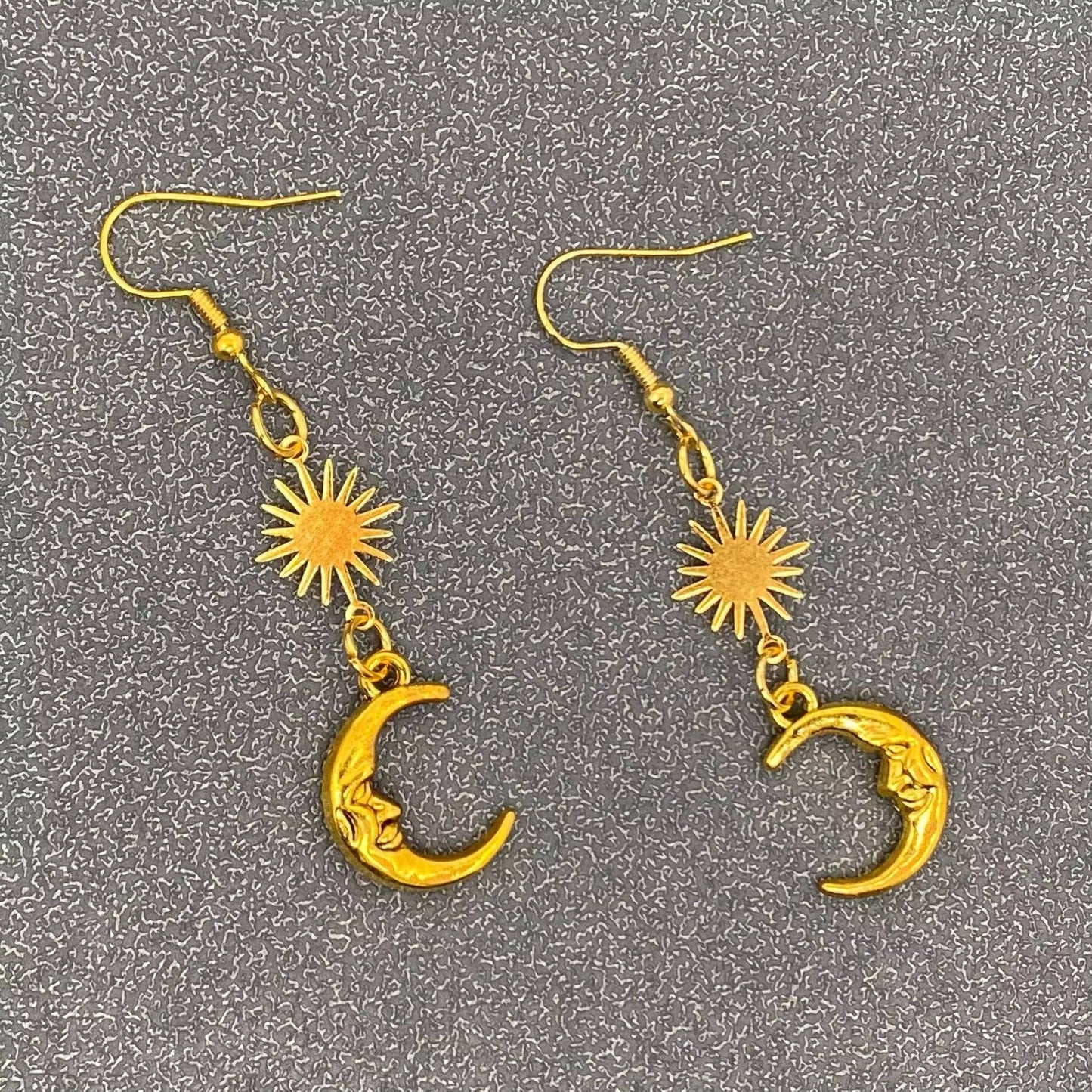 Earrings - Golden Star Moon Linked Dangle