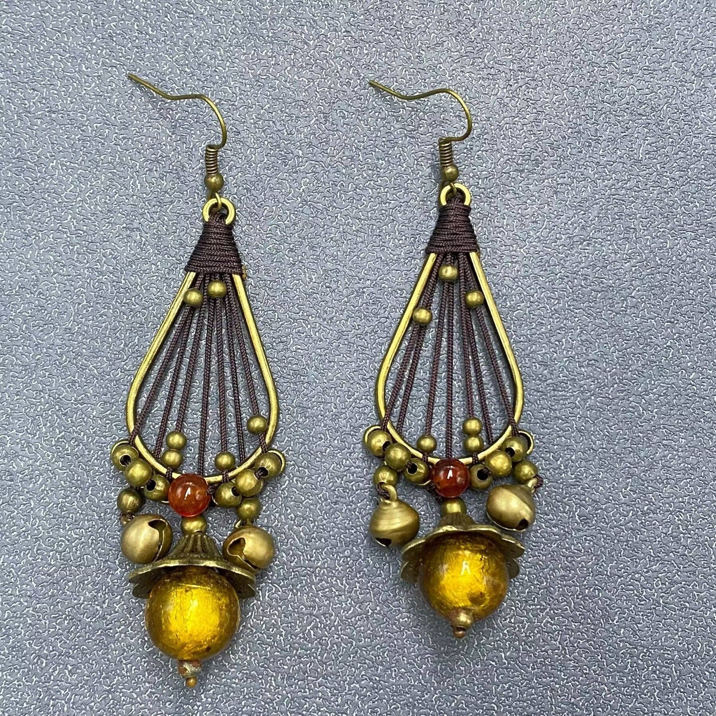 Vintage Rope Weaven Metal Bell Dangle Earrings