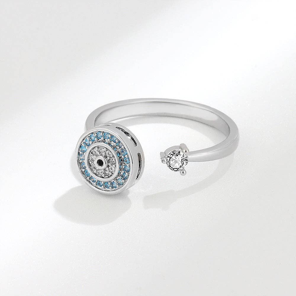 Evil Eye Anxiety Fidget Spinner Ring in 925 Sterling Silver: Silver / Solid Copper