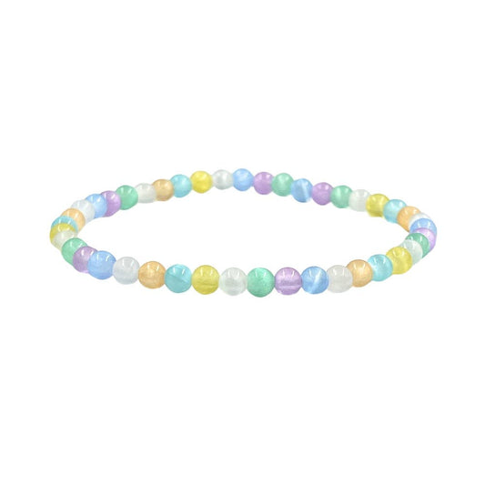 Beaded Bracelet 10 - 4mm Selenite Rainbow Pastel