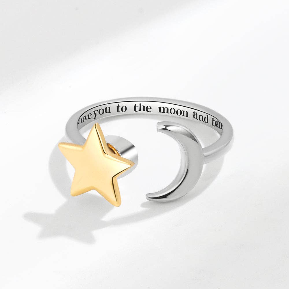 Fidget Spinner Ring - Moon & Star or Plain with Cubic Zirconia