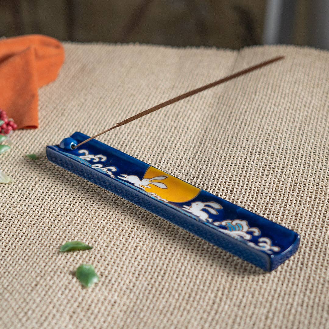 Hand Painted Ceramic Incense Holder - Moon Rabbit