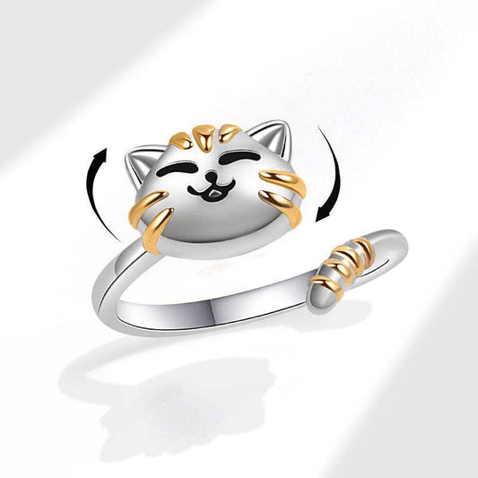 Dainty Cat Anxiety Fidget Spinner Band Ring in Solid Copper