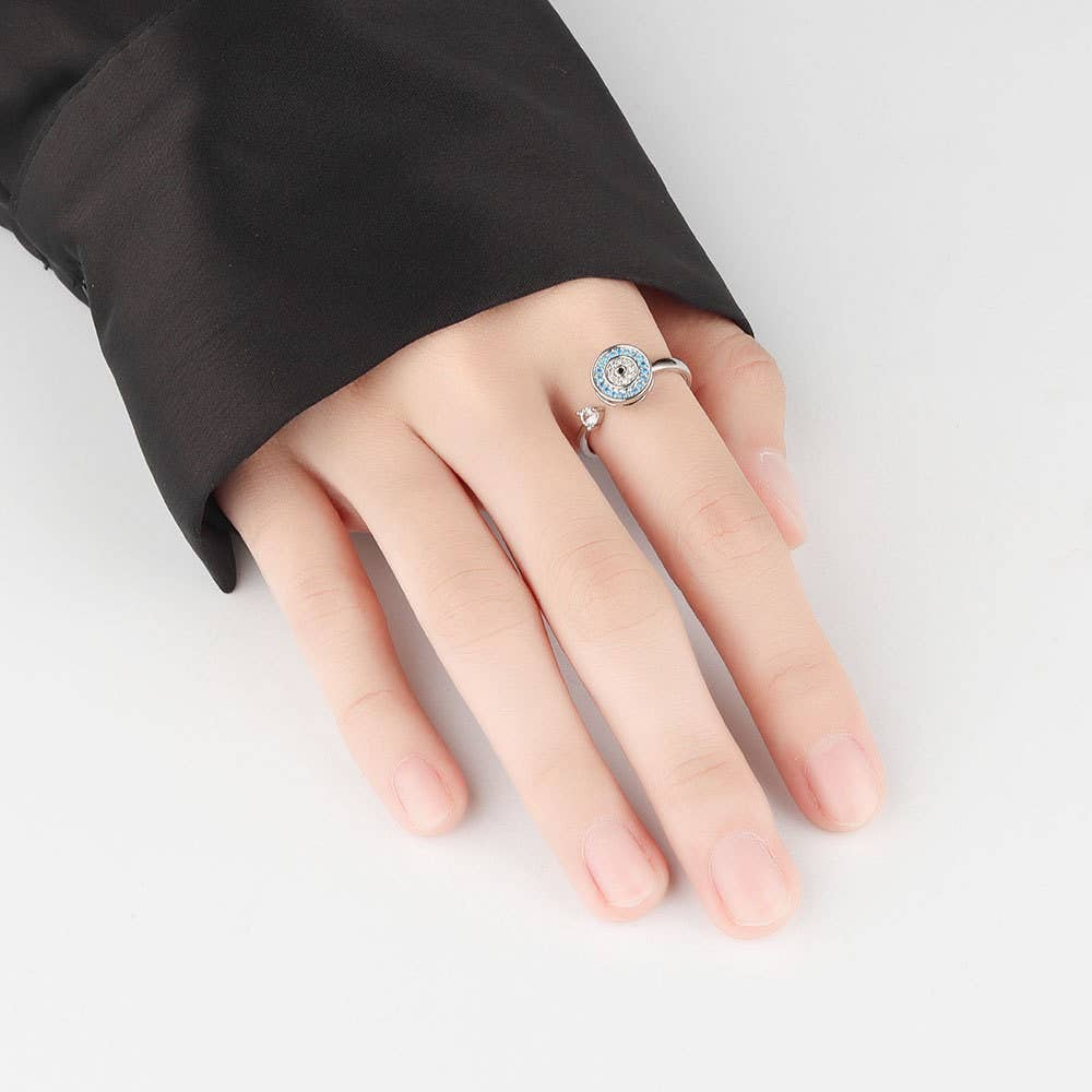 Evil Eye Anxiety Fidget Spinner Ring in 925 Sterling Silver: Silver / Solid Copper