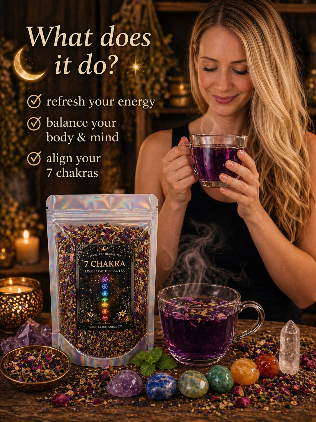 Chakra Balancing Loose Leaf Herbal Tea for Ritual & Meditation | Spiritual Tea Blend for Mindfulness, Energy Cleansing Intentional Living: Sample Pouch