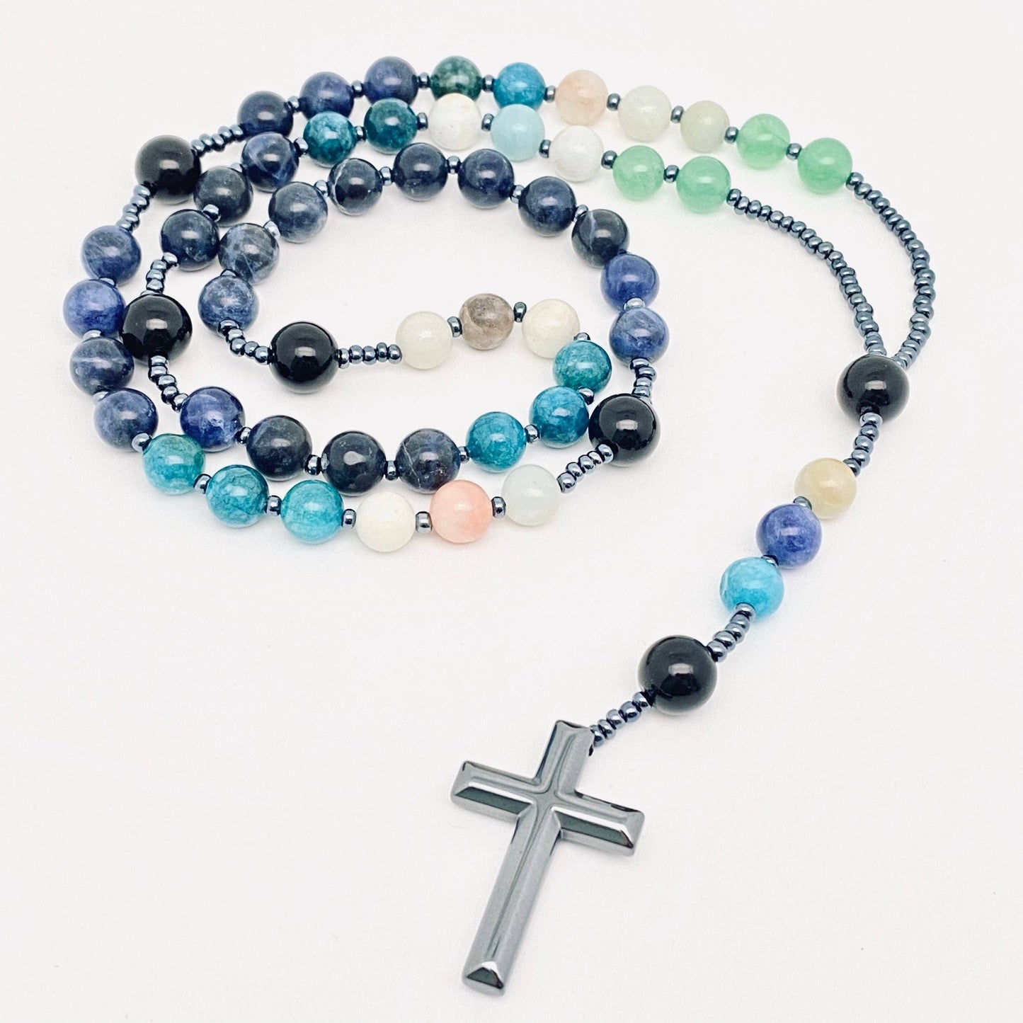 Necklace - Amazon Stone Agate Beaded Cross Pendant
