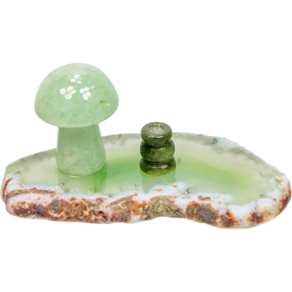 Agate Slice Incense Holder w/ Gemstone Mushroom - Asstd: Agate