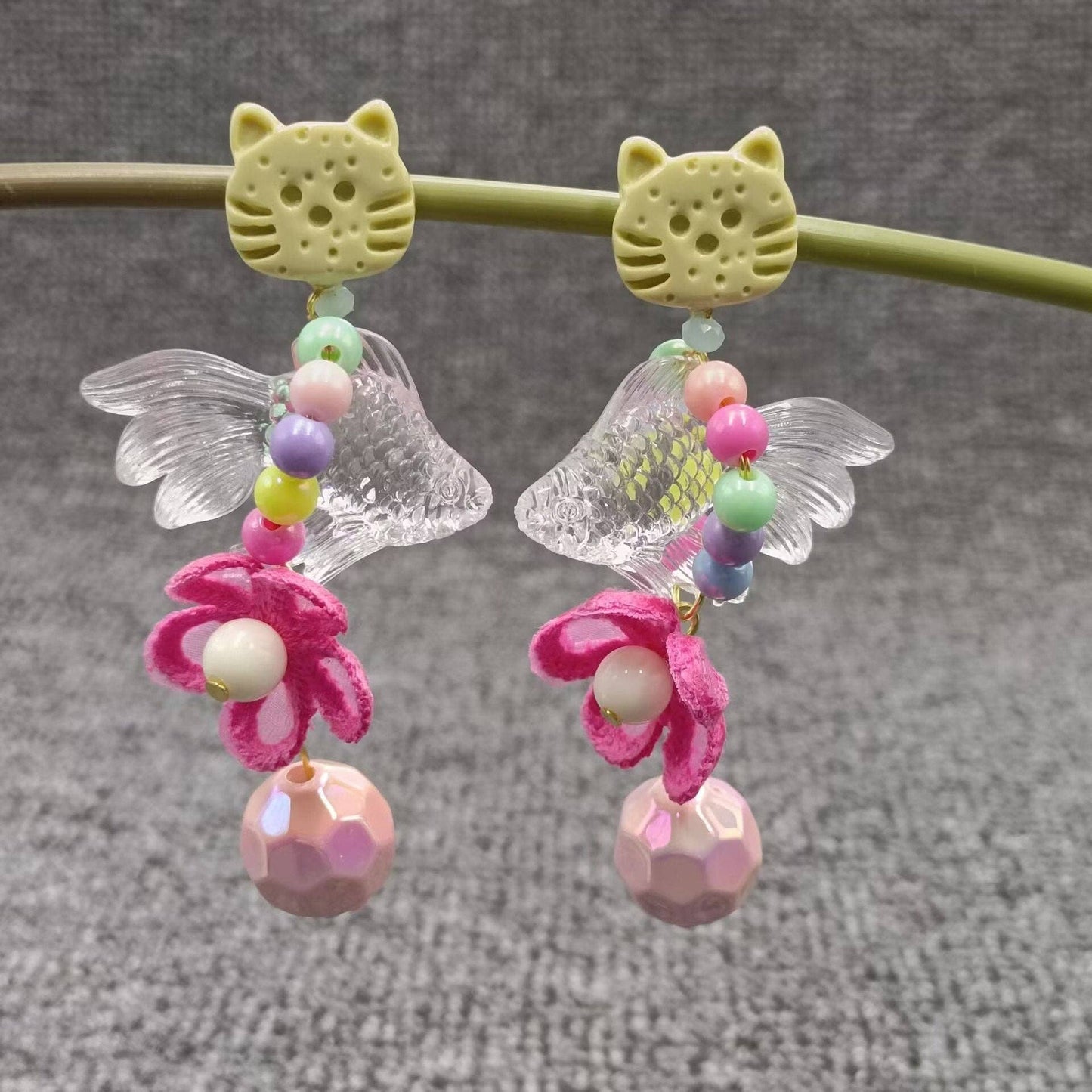 Resin Fish charm Cat Post Earrings - YK