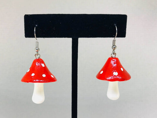 Red Mushroom Earrings, Shroom Earrings: Fish Wire