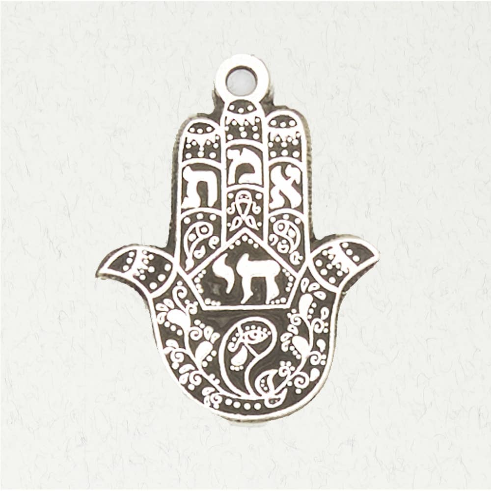 Judaic Pewter Pendant Necklace - Hamsa: Pewter