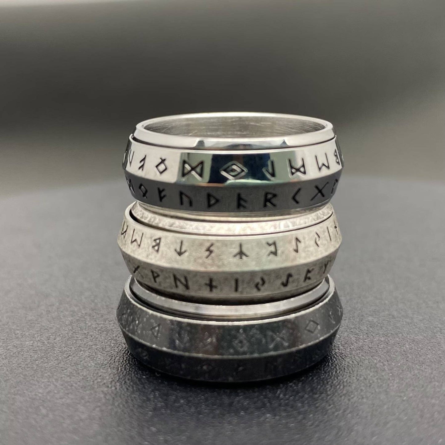 Rotatable Viking Rune Men's Stainless Steel Ring - MJ/MR: Steel color / 7