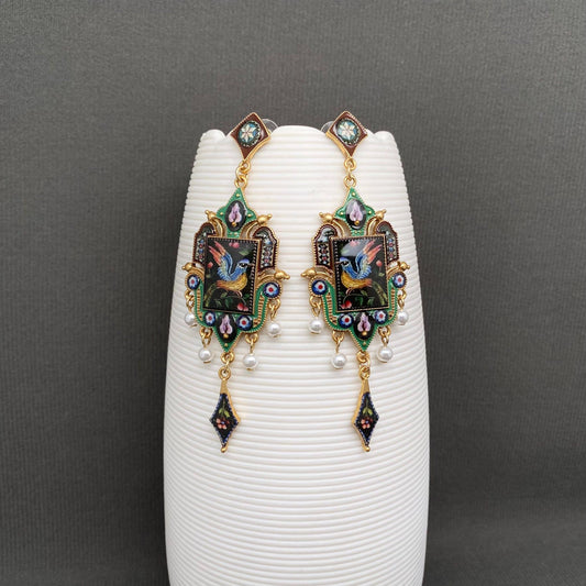 Earrings - Vintage Bird Pattern