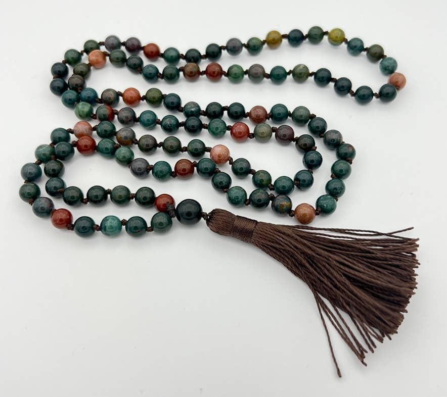 Mala - Bloodstone Knotted 108 Bead Mala 8mm