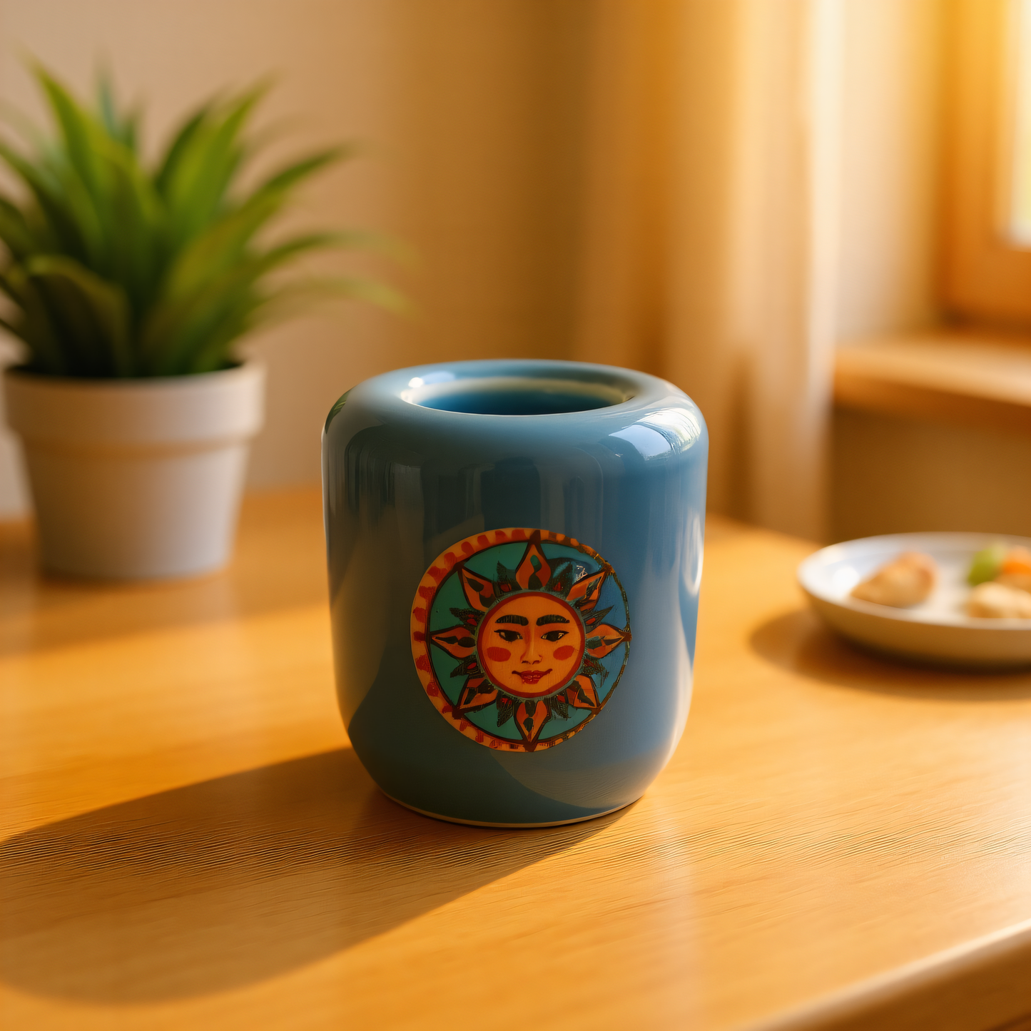 Ceramic Candle Holder Blue with Sun and Moon Pack of 5