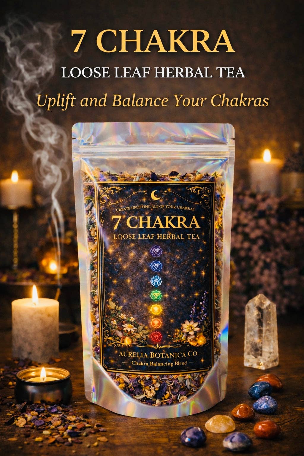 Chakra Balancing Loose Leaf Herbal Tea for Ritual & Meditation | Spiritual Tea Blend for Mindfulness, Energy Cleansing Intentional Living: Sample Pouch
