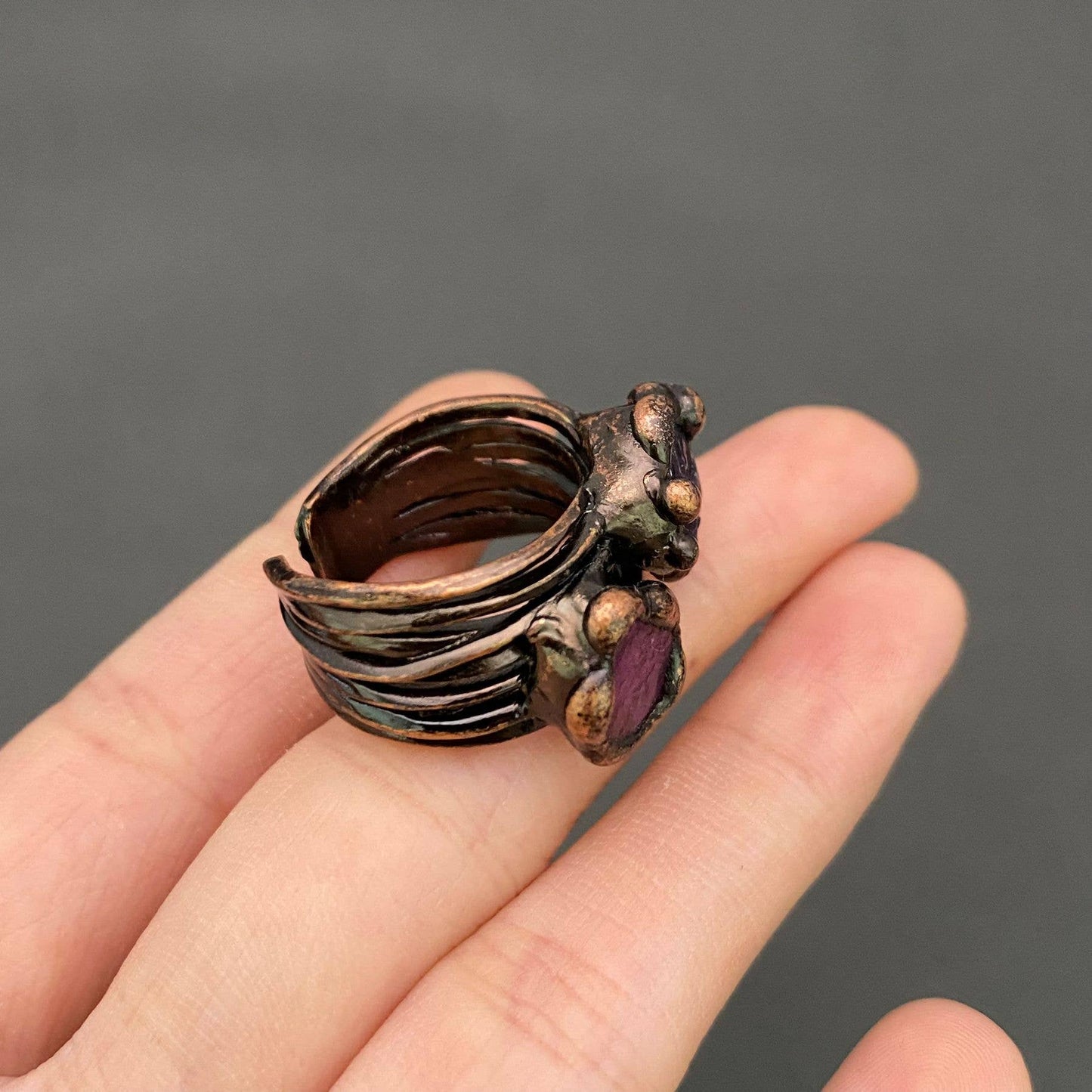 Vintage Amethyst & Rhodonite Crystal Ring