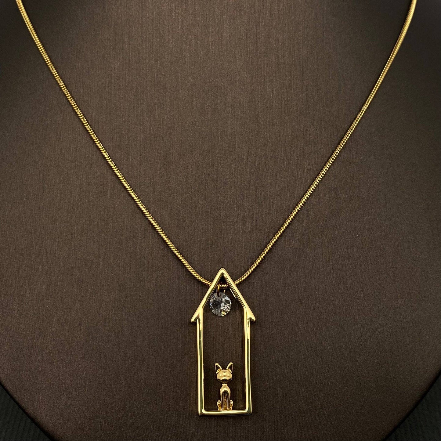 Cat in the House 18K Gold Plated S.Steel Charm Necklace