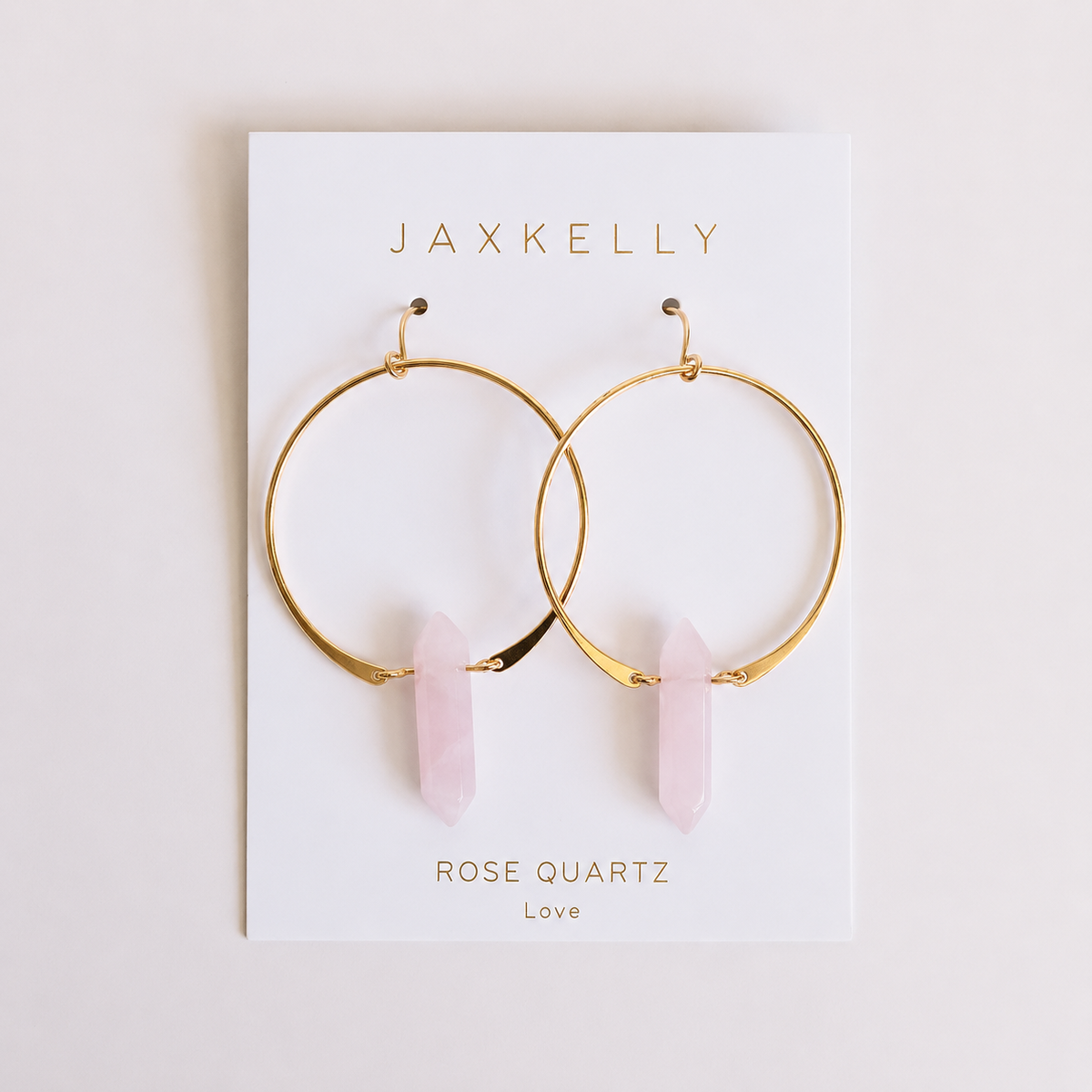Earrings - JaxKelly Hoops - Rose Quartz - Gold Earrings
