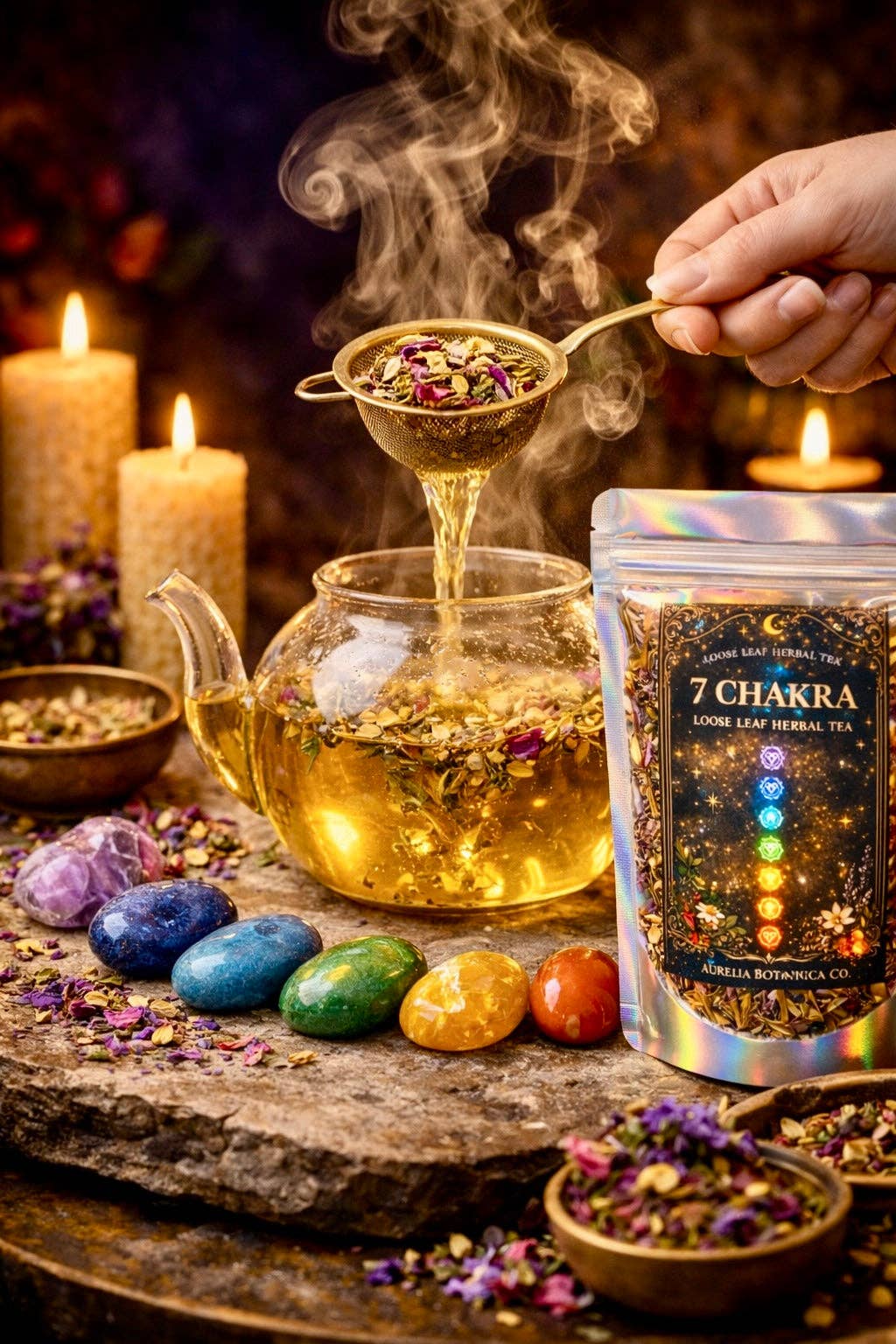 Chakra Balancing Loose Leaf Herbal Tea for Ritual & Meditation | Spiritual Tea Blend for Mindfulness, Energy Cleansing Intentional Living: Sample Pouch