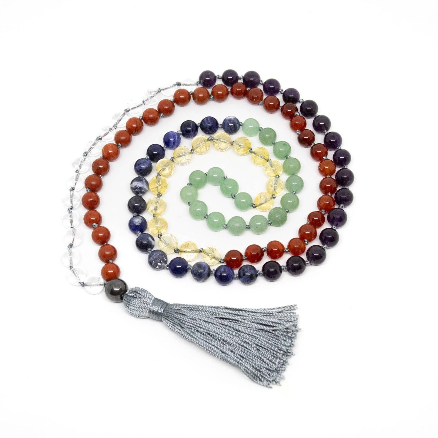 Mala - Real Gemstone Chakra Knotted 108 Bead - Prayer Beads 8mm